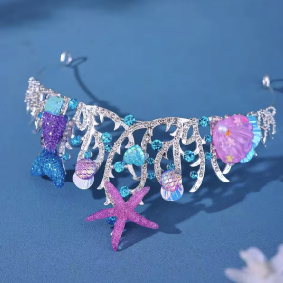 Starfish Mermaid Crown Tiara Ocean Princess Costume Cosplay Hair Accessory - Picture 5 of 8